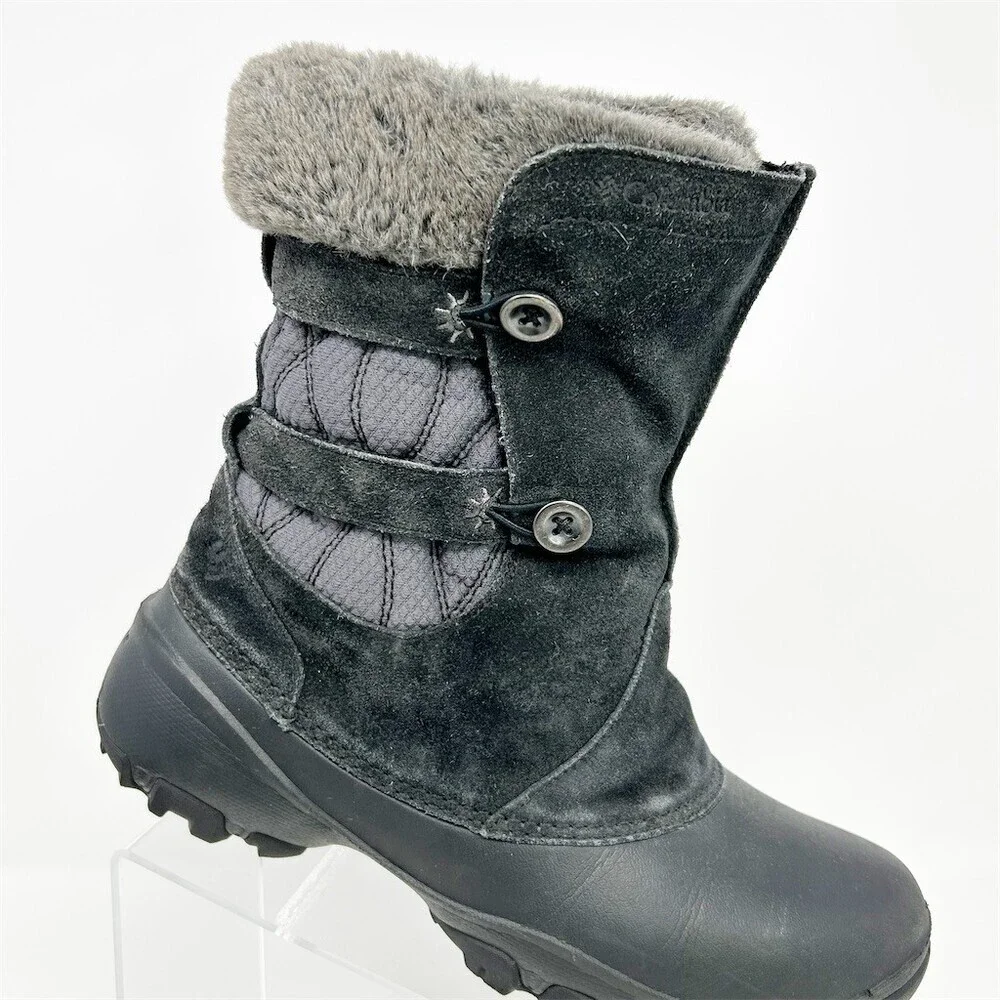 Columbia Sierra Summette Womens Snow Boots Black Gray Faux Fur Mid-Calf Size 10